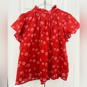 Trovata Birds of Paradis Red Dandelion Print Blouse Size Small